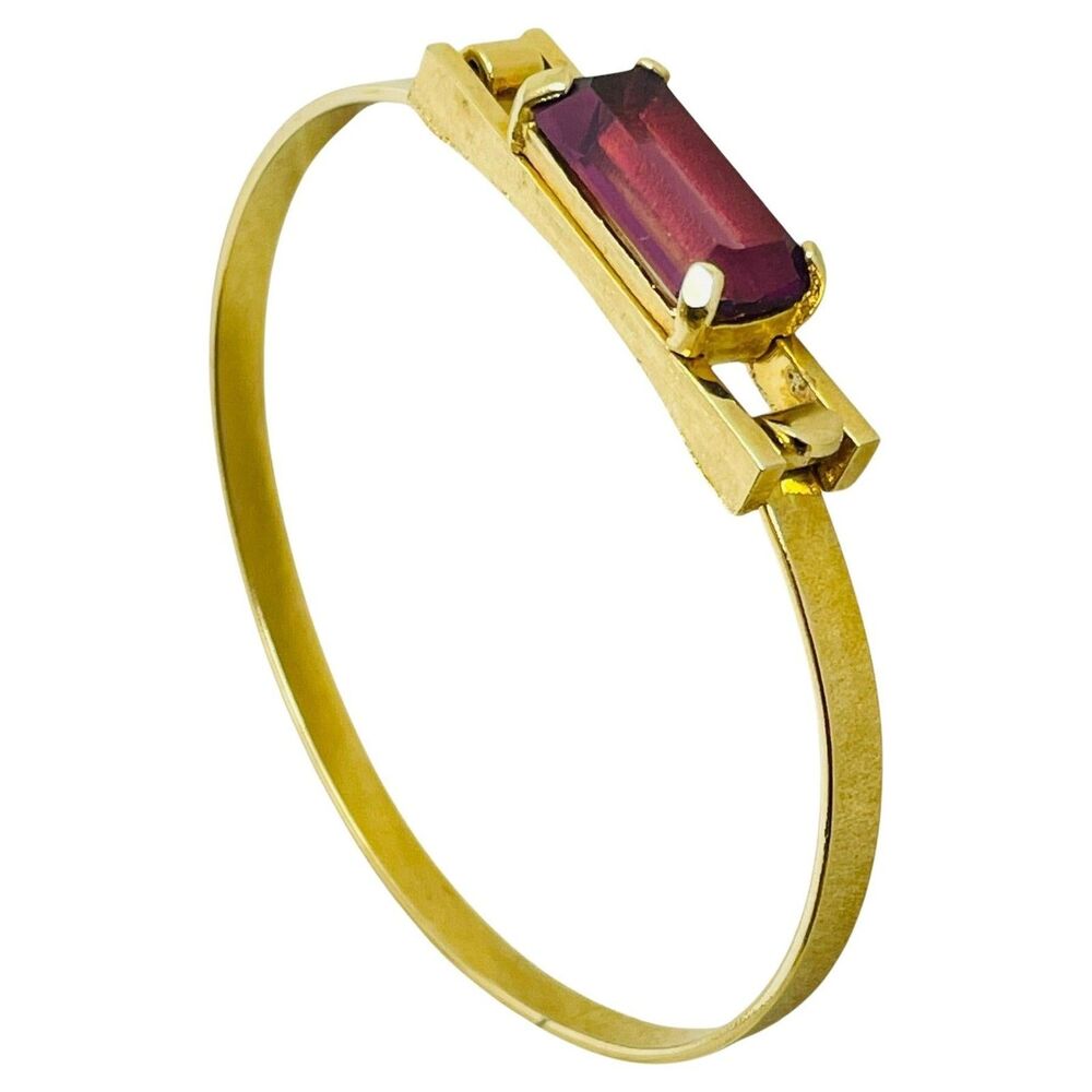 Vintage AVON signed gold tone amethyst glass bangle bracelet